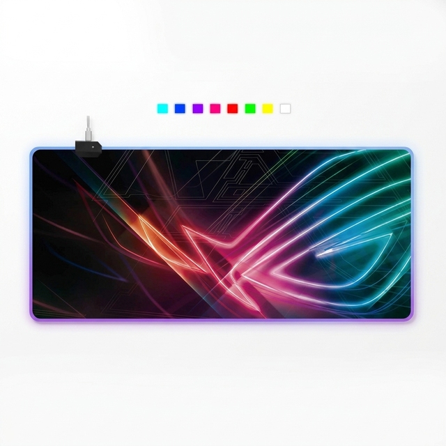 Gaming Esports RGB LED FPS Mouse Pad with Stitched Edges Natural Rubber Material Square Shape Large Size