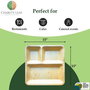 Piatto Quadrato da 10 Pollici - 3 Scomparti in Foglia di Palma Naturale - Product Image 4