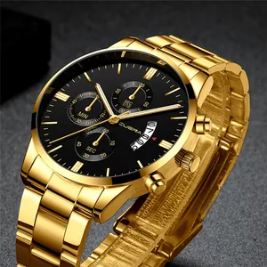Montre de luxe pour hommes marque cuena jam tangan kuarsa pria, jam tangan bisnis baja penuh mewah modis untuk pria