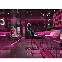 Comptoir de bar rond éclairé par LED de discothèque à motif de fleurs en marbre personnalisé en usine