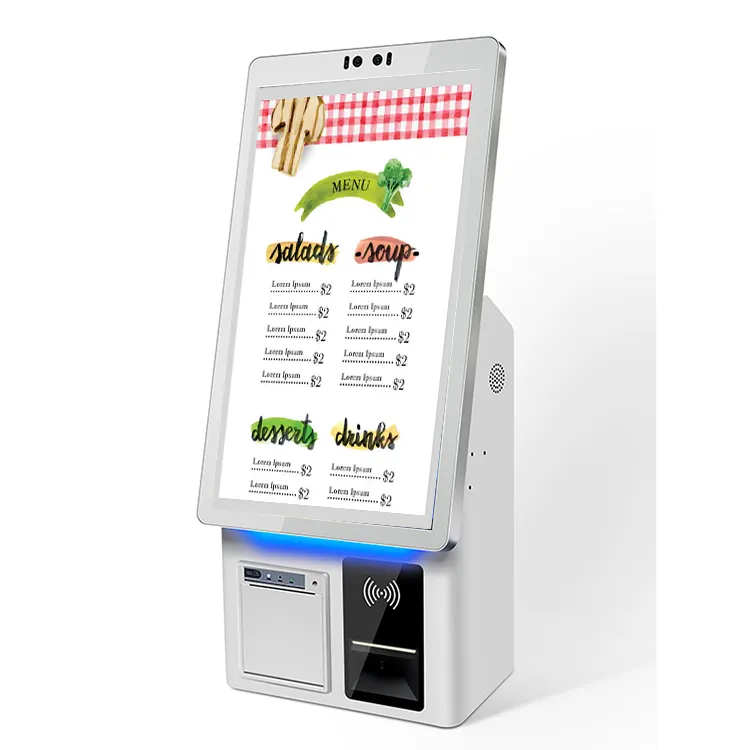 Self ordering system 21.5 inch terminal Kiosk with built-in 80mm thermal printer and scanner