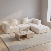 Ensemble de canapés de salon en tissu, style crème moderne, en forme de L, à combinaison libre, avec rembourrage en mousse à compression sous vide, amovible et lavable