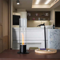 Cheminée bioéthanol cylindrique de luxe sur pied avec plateau en verre, foyer miniature sans fumée, décoration intérieure moderne pour salon