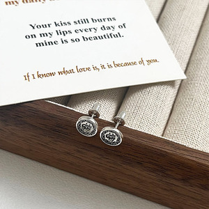 S925 Sterling <b>Silver</b> Round <b>Stud</b> Earrings With Tibetan Character Design For Everyday Wear - Product Image 4