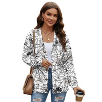 Cardigan fin en polyester gaufré pour femme, imprimé toile d'araignée par transfert thermique, col en V, manches longues, boutonné, collection automne Halloween