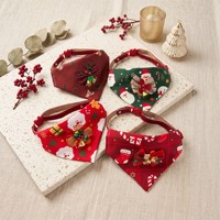 Collier de Noël pour animaux de compagnie avec bandana, nœud et clochette, réglable pour chiens et chats, accessoire de cou festif pour petits et moyens animaux