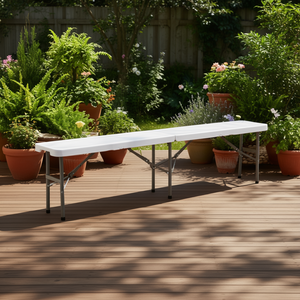 Banco Plegable de Plástico Blanco de 6 Pies, Banco de Patio para Exteriores con 3 Patas, Uso en Interiores y Exteriores, Diseño Moderno Minimalista - Product Image 2