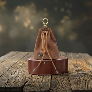 Men's Leather Drawstring Coin <b>Purse</b> Wallet Women's Change <b>Purse</b> with Credit Card Holder Costume Props - Product Image 1