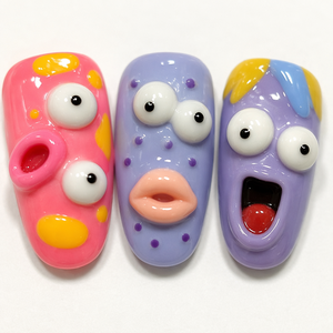 Faux ongles à presser avec motifs de personnages de dessins animés, ensemble de faux ongles 3D en relief aux couleurs vives, nouveauté pour femmes - Product Image 6