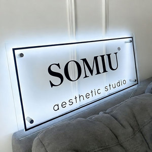 Letrero con Logotipo Personalizado para <span class=keywords><strong>Negocios</strong></span>, Letrero Acrílico 3D Retroiluminado con <span class=keywords><strong>Luz</strong></span> LED de Neón, Decoración de Pared para Salón de Belleza, Peluquería, Recepción - Product Image 1