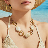 Collier ras du cou vintage français en résine cœur ouvert, en acier inoxydable plaqué or 18 carats, collier de déclaration pour clavicule