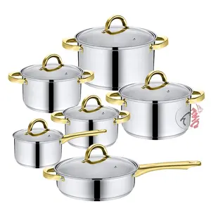 Realwin Manufacturer Custom 12Pcs Stainless Steel Cookware Set Induction Cooking Pot Cook Ware Cookware Set with Glass Lid
