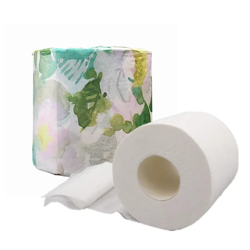 Kertas toilet industri 3 lapis gulungan kertas toilet bubur bambu murah putih dengan kertas bungkus tunggal
