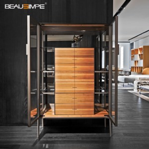 Armoire bar minimaliste <span class=keywords><strong>Alambra</strong></span>, finition bronze antique et bois naturel, personnalisable pour villas de luxe et salons d’hôtels - Product Image 2