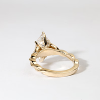 Bague de Fiançailles et de Promesse en Or Jaune Massif 10K 14K 18K avec Diamant de Laboratoire Marquise de Luxe, Motif Corde Torsadée et Feuille Vintage avec Pierres Latérales