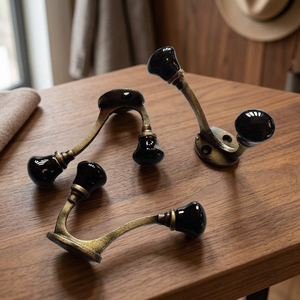 Vintage Black Glass Door Knob Wall Hooks Metal Mounting Round Shape Durable <b>Coat</b> <b>Rack</b> for Behind Doors or Walls - Product Image 3