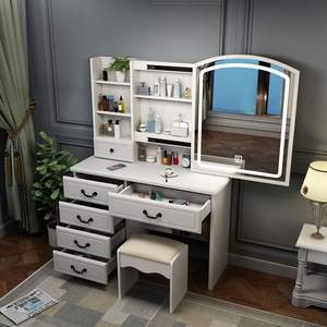 Tuochen Miroir LED moderne réglable amovible avec tiroirs de rangement en bois massif, port USB, coiffeuse compacte - Product Image 2