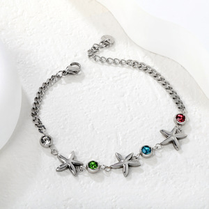 Pulsera con Dije de Estrella de Mar, Chapada en Oro de 18k, Acero Inoxidable, Engaste de Bisel con Gema, Joyería de Moda para Fiesta - Product Image 4