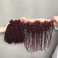 Mèches de Cheveux Vierges Indiens Double Tirées Bouclées Pixie Couleur Vin de Haute Qualité