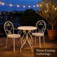 Ensemble de table et chaises d'extérieur trois pièces en métal pour balcon, idéal pour patio, jardin et salon de thé
