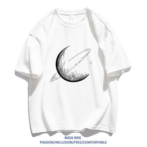 <span class=keywords><strong>Camiseta</strong></span> de Verano Nueva, Informal, de Moda, Holgada, de Manga Corta, Transpirable, con Cuello Redondo, para Hombre, de Algodón de Fibra Larga, con Diseño Estampado de Luna - Product Image 2