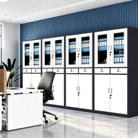 Armoire de classement de bureau en acier laminé à froid avec double vitrage supérieur, verrouillable, pour rangement de documents, emballage KD (à monter soi-même)