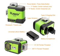 Huepar 503CG 3D ligne transversale auto-nivelant 3x360 faisceau vert trois plans nivellement et alignement niveau Laser avec batterie Li-ion