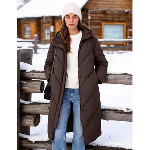 FOXA Womens Long Puffer Coat Full Sleeve <b>Quilted</b> Winter Parka Hooded Windproof Jacket - Product Image 2