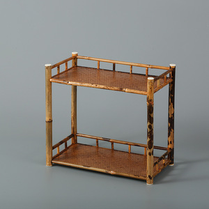Yunfei Bamboo Mat Double Layer Display <b>Stand</b> Rectangle Storage Rack For <b>Tea</b> Set And Decorative Items - Product Image 2