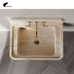 Tostone Design Italie Beige Travertin évier mural pour maison moderne Villa hôtel salle de bain salle de bain intérieur vanité - Product Image 4