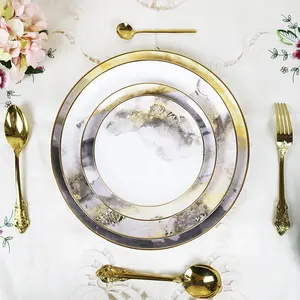 Louça de cerâmica redonda nórdica, pratos para pizza, lanche, prato de mármore de ouro moderno para casa, hotel e restaurante