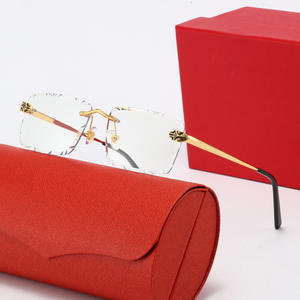 Gafas de Sol de Diseño de Alta Calidad, Montura Sin Aro con Corte de Diamante, Protección UV400, Estilo Retro, Gafas de Marca - Product Image 3