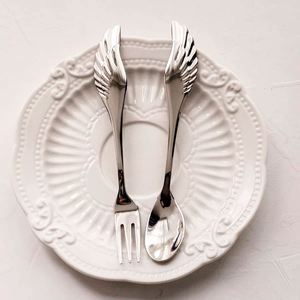 Cuchara de Café con Diseño de Alas de Ángel, Tenedor para Frutas, Cuchara para Postre para Bodas, Juego de Tenedor y Cuchara de Acero Inoxidable 304 - Product Image 1