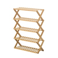 Supports et étagères de rangement pliables à 5 niveaux en bambou de style américain, réglables en hauteur, pour chaussures, vente en gros pour la maison
