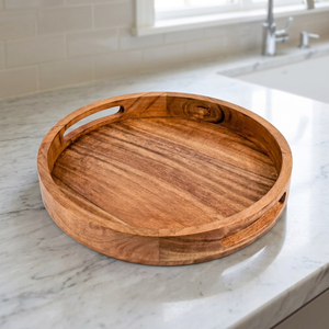 Rehman Craft Solid Acacia Wooden <b>Rectangle</b> Storage Serving Tray Deep Rim Ottoman <b>Coffee</b> <b>Table</b> Breakfast Platter Modern Design - Product Image 1