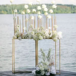 Hochzeitsbedarf weißer Metall-Blumenträger Straße Bleigold plattiert Tisch Herzstücke für Veranstaltung Hochzeit Dekoration