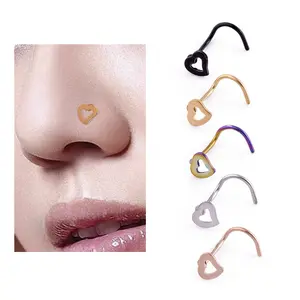 316L Stainless Steel Heart Nose Ring Women Men Retainer S Shape Nose Septum Hollow Heart Nose Stud