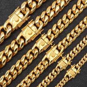 New Heavy Hip Hop Gold Chunky Chain Necklace Miami Chain Rocker Rapper Heavy Cuban Link Chain Gold 18K Wholesale