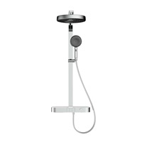 Ensemble de douche thermostatique en laiton massif avec affichage numérique, étagère de rangement murale et grand robinet de douche à effet pluie