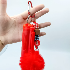 Self Defense Tool Sabre Safety Portable Press Compact Keychain Pendant with Pom Pom for Women Fashion <b>Keyring</b> Creative Gift - Product Image 3