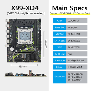Nouvelle carte mère X99-XD4 Win11 TPM2.0 avec démarrage sécurisé UEFI, format mATX, 4x DDR4 RAM, combo Intel Xeon E5 <span class=keywords><strong>2680</strong></span> <span class=keywords><strong>V4</strong></span>, kit carte mère X99 - Product Image 3