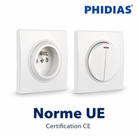 Prise murale modulaire PHIDIAS UE à un seul pôle 10A 16A 250V, ignifuge PC/Laiton, certifiée CE, usage commercial, garantie 2 ans