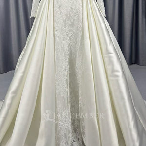 Lscm115 Elegante Vestido de Novia Dos en Uno con Corsé de Satén y Mangas de Encaje Color Marfil, Falda Sirena y Sobrefalda Desmontable en Línea A, Jancember - Product Image 4