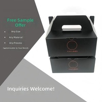 Boîte en papier personnalisée noire mate avec poignée, emballage pour plats à emporter, cadeaux de vin, impression métallique cuivrée, vente en gros