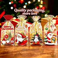 Paquete de 50 Bolsas de Celofán Transparentes OPP con Estampado Navideño de Santa Claus, para Dulces, Galletas y Regalos, con Lazos, para Panadería
