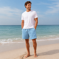 Shorts Bermuda Homme 100% Coton Toile, Taille Élastique avec Cordon de Serrage, Respirant, Décontracté Plage, Coupe Droite, Couleur Unie, Séchage Rapide