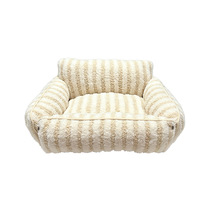 Tapis doux lavable personnalisé en peluche pour chenil, coussin pour chat et chien, lit chauffant d'hiver pour animaux, design rayé créatif