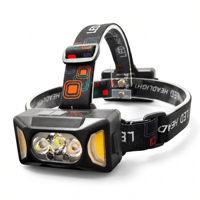 Lampe frontale LED rechargeable à double source lumineuse avec détecteur de mouvement, 8 modes, lumière blanc chaud, pour travaux de construction et camping
