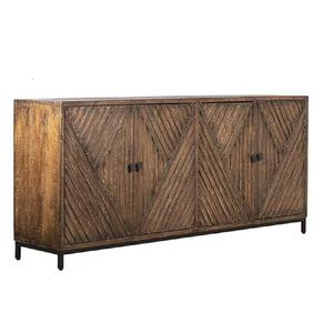 ตู้ไซด์บอร์ดไม้เนื้อแข็งโบราณ 4 ประตู เฟอร์นิเจอร์จีนสำหรับห้องรับประทานอาหาร ตู้ไซด์บอร์ด 4 ลิ้นชักพร้อมฐานเหล็ก - Product Image 4