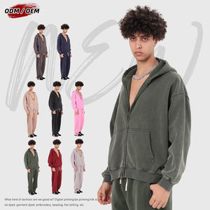 Sweat à capuche zippé en molleton 370g coupe boxy, style vintage délavé, motif batik, pour homme, idéal pour l'hiver - Product Image 1